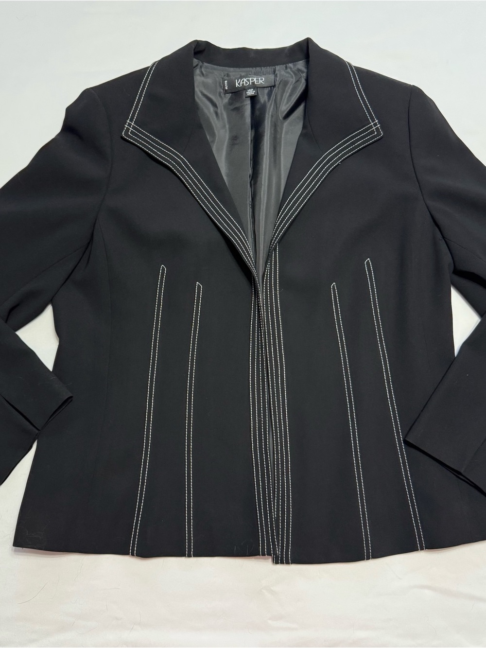 Kasper Black Blazer with White Stitching Accents 14P
